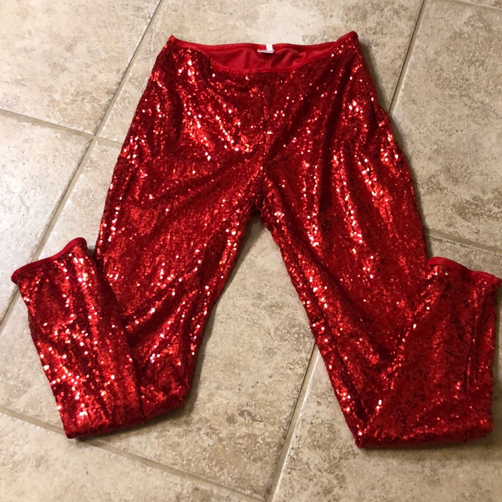 Red sequin sparkle pants